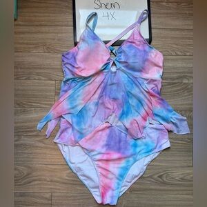 Shein flowy Colorful Tie-Dye Swimsuit two piece tankini 4X